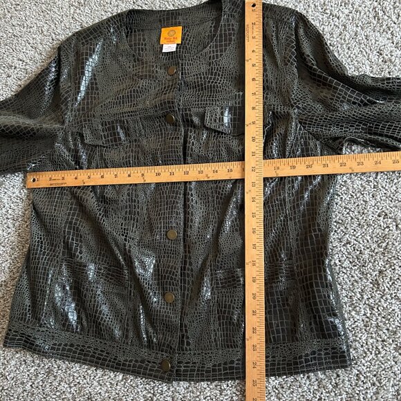Ruby Rd. Womens Sz 16 W Black Croc-Embossed Button-Down Jacket 3/4 Sleeves - Picture 8 of 11